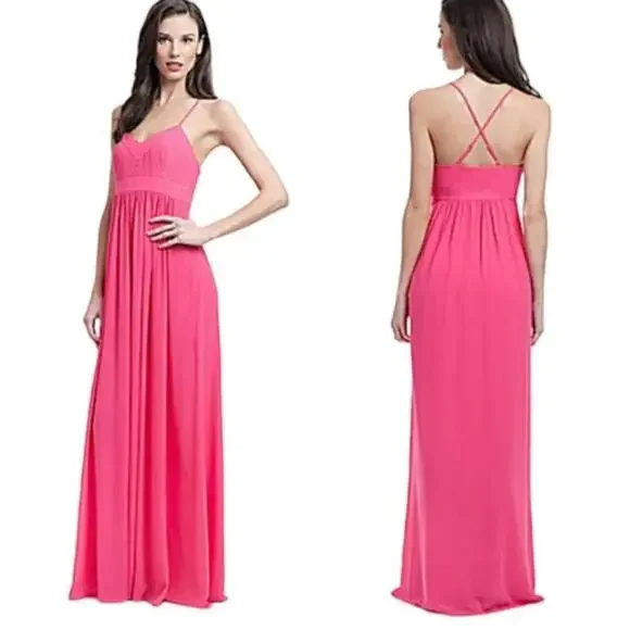 Badgley Mischka l Pink Cross Back Maxi Gown Size 2 - Picture 9 of 9